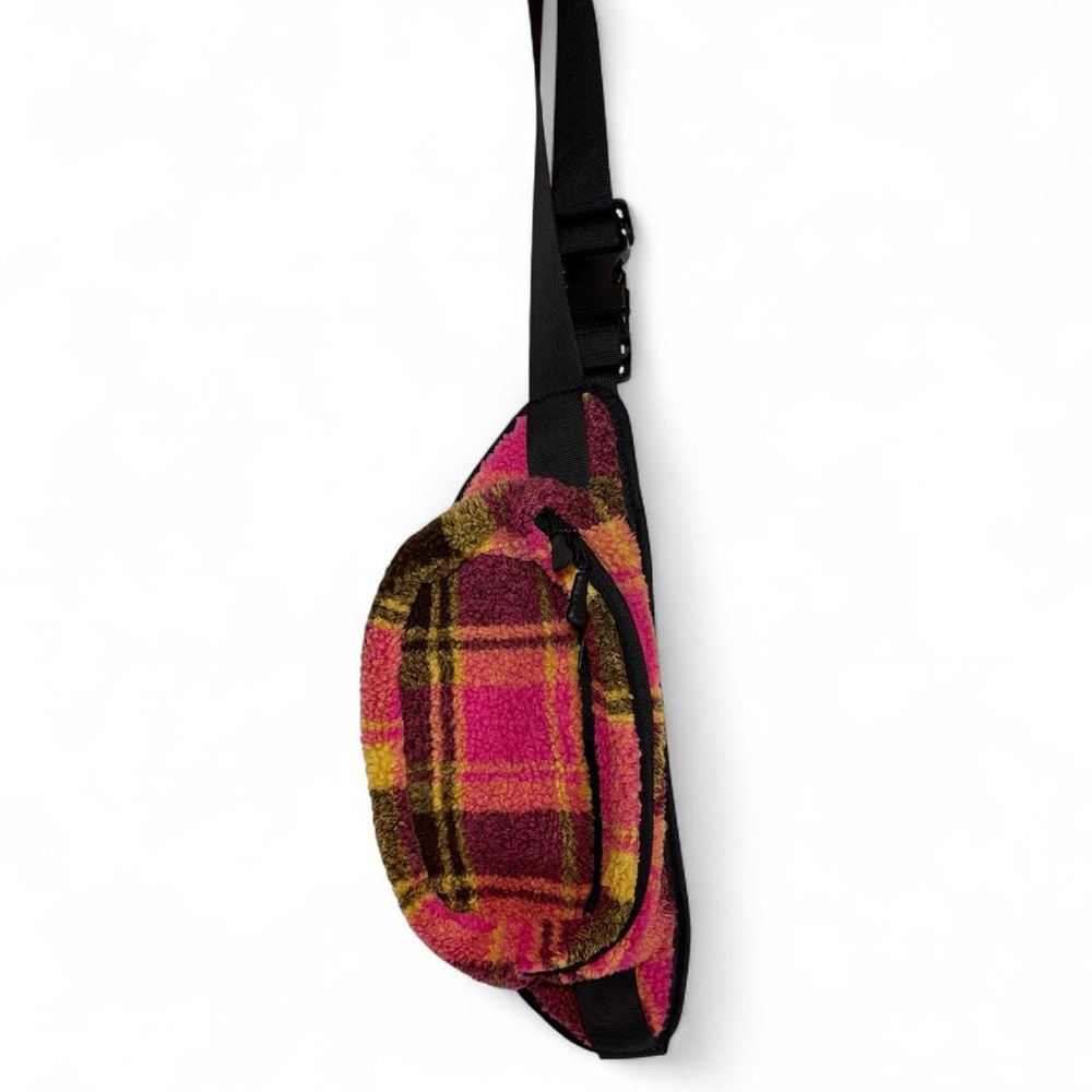 Plaid Pink and Yellow Fleece Crossbody Bag